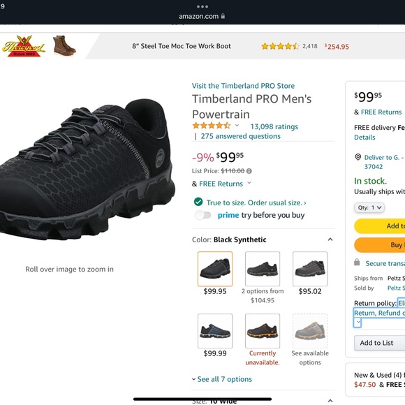 MEN'S TIMBERLAND PRO® POWERTRAIN SPORT ALLOY TOE Work Shoe Sneaker - 10W - Picture 15 of 16